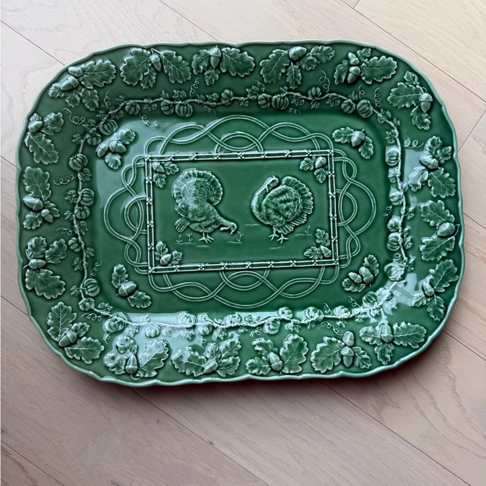 Vintage Large Bordallo Pinheiro Green Turkey Serving Tray  18"